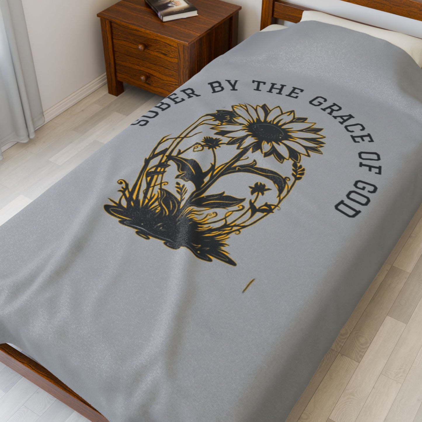 Sober By The Grace Of God Velveteen Plush Blanket, Cozy Throw Blanket, Inspirational Gift, Self-Care Home Decor, Recovery Support