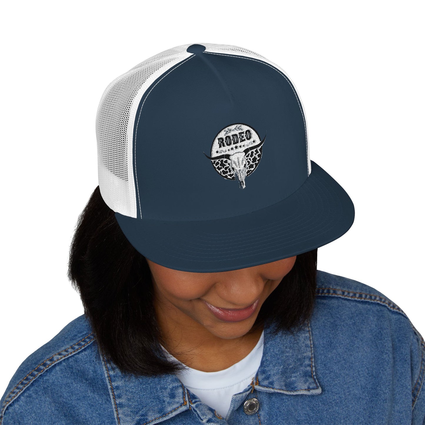 Stylish 5 Panel Trucker Cap with Unique Embroidery, Casual Hat for Everyday Wear, Perfect for Outdoor Events, Gift for Him/Her, Trendy Cap