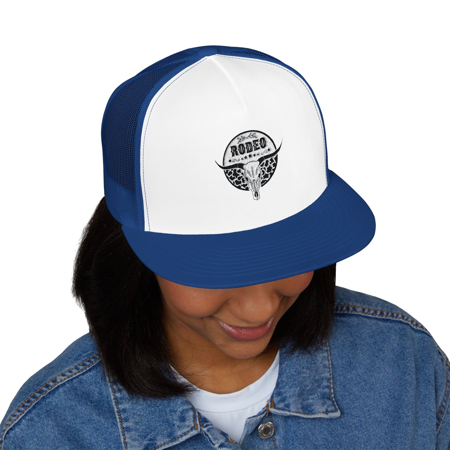 Stylish 5 Panel Trucker Cap with Unique Embroidery, Casual Hat for Everyday Wear, Perfect for Outdoor Events, Gift for Him/Her, Trendy Cap