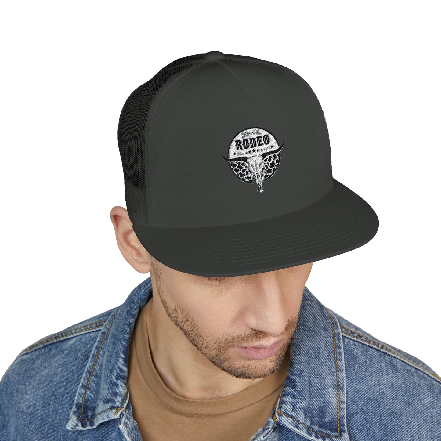 Stylish 5 Panel Trucker Cap with Unique Embroidery, Casual Hat for Everyday Wear, Perfect for Outdoor Events, Gift for Him/Her, Trendy Cap
