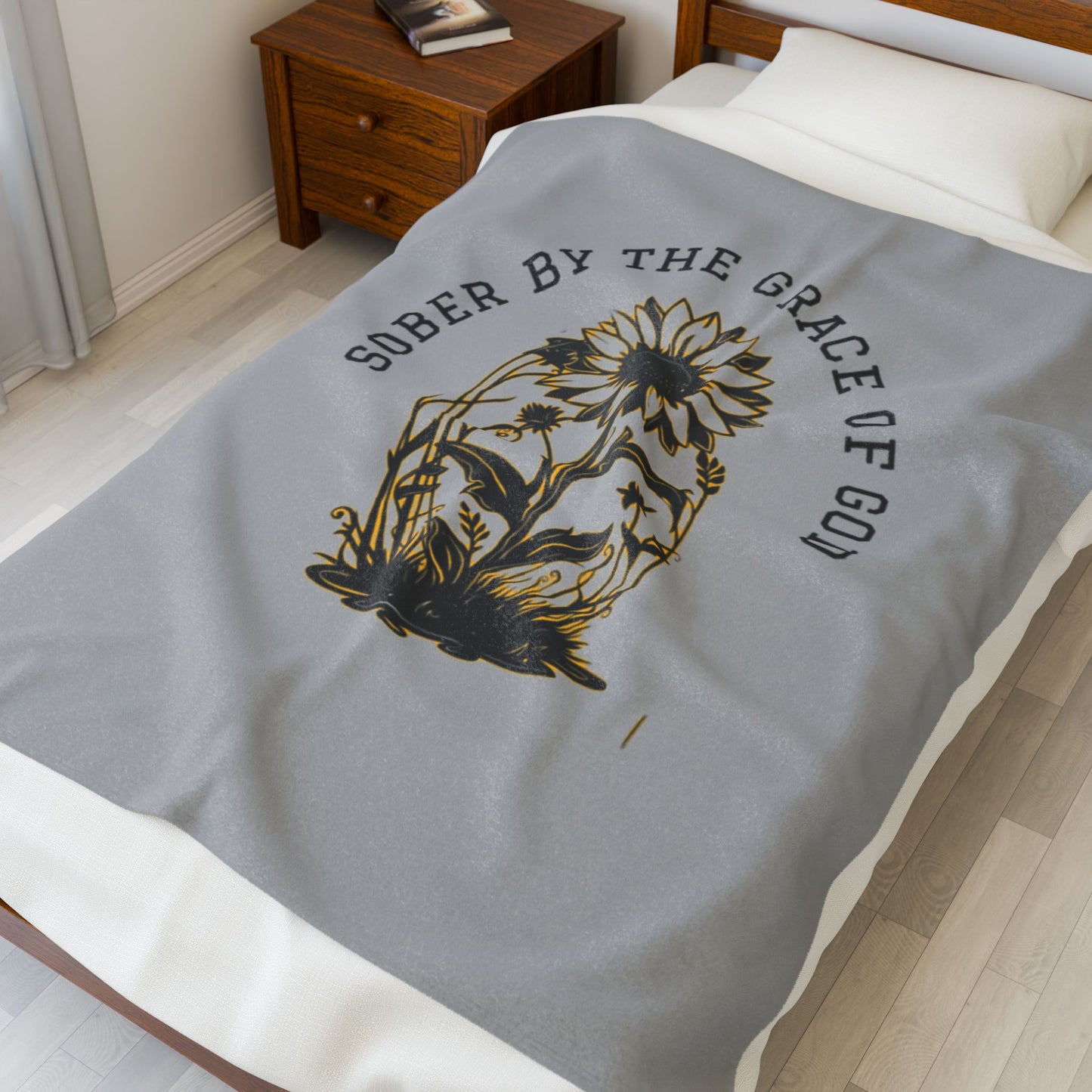 Sober By The Grace Of God Velveteen Plush Blanket, Cozy Throw Blanket, Inspirational Gift, Self-Care Home Decor, Recovery Support