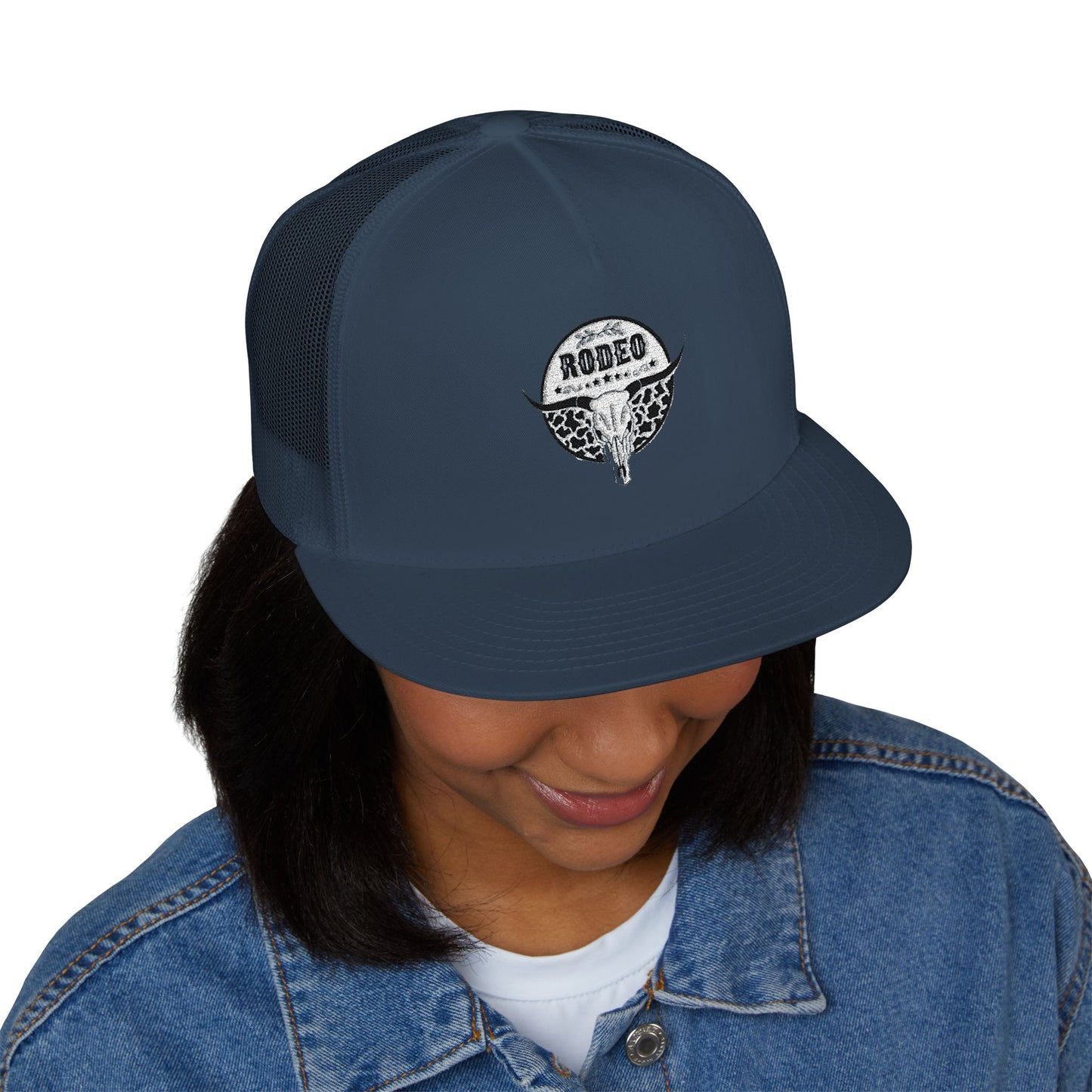 Stylish 5 Panel Trucker Cap with Unique Embroidery, Casual Hat for Everyday Wear, Perfect for Outdoor Events, Gift for Him/Her, Trendy Cap