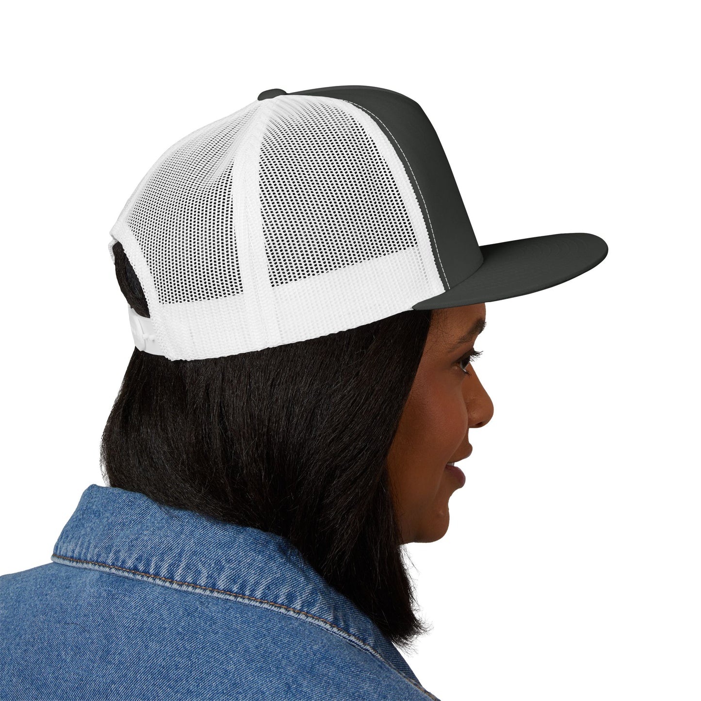 Stylish 5 Panel Trucker Cap with Unique Embroidery, Casual Hat for Everyday Wear, Perfect for Outdoor Events, Gift for Him/Her, Trendy Cap