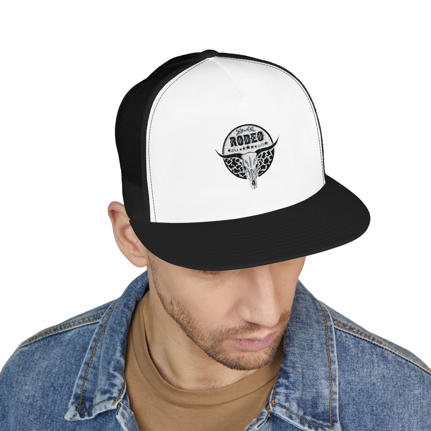 Stylish 5 Panel Trucker Cap with Unique Embroidery, Casual Hat for Everyday Wear, Perfect for Outdoor Events, Gift for Him/Her, Trendy Cap