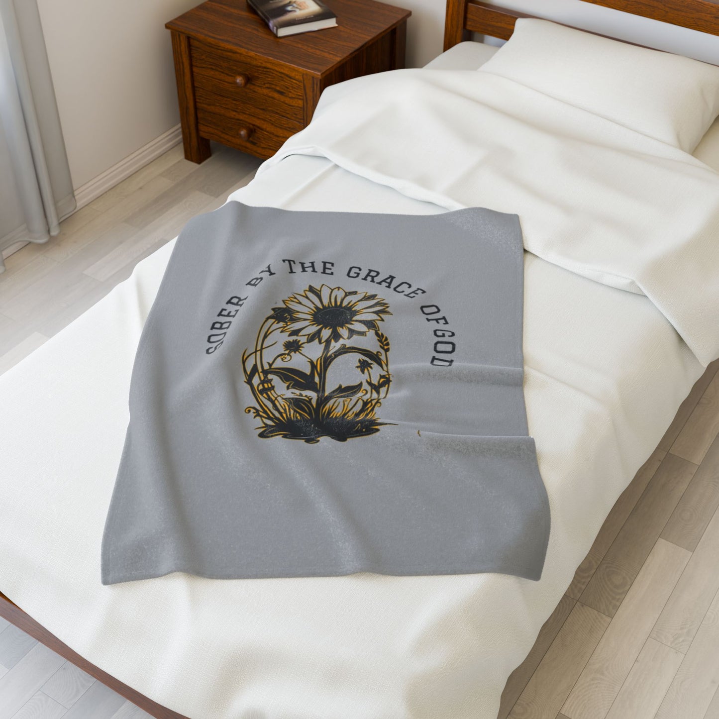 Sober By The Grace Of God Velveteen Plush Blanket, Cozy Throw Blanket, Inspirational Gift, Self-Care Home Decor, Recovery Support