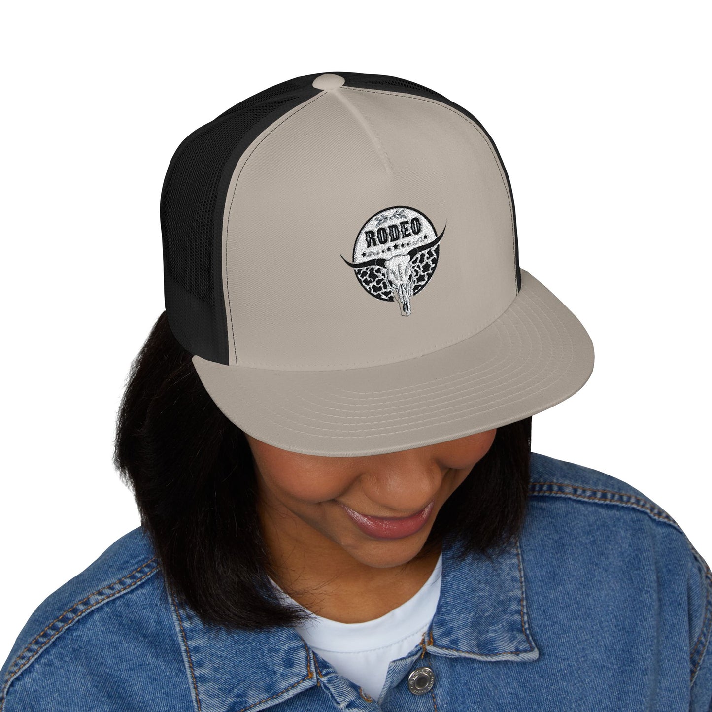 Stylish 5 Panel Trucker Cap with Unique Embroidery, Casual Hat for Everyday Wear, Perfect for Outdoor Events, Gift for Him/Her, Trendy Cap