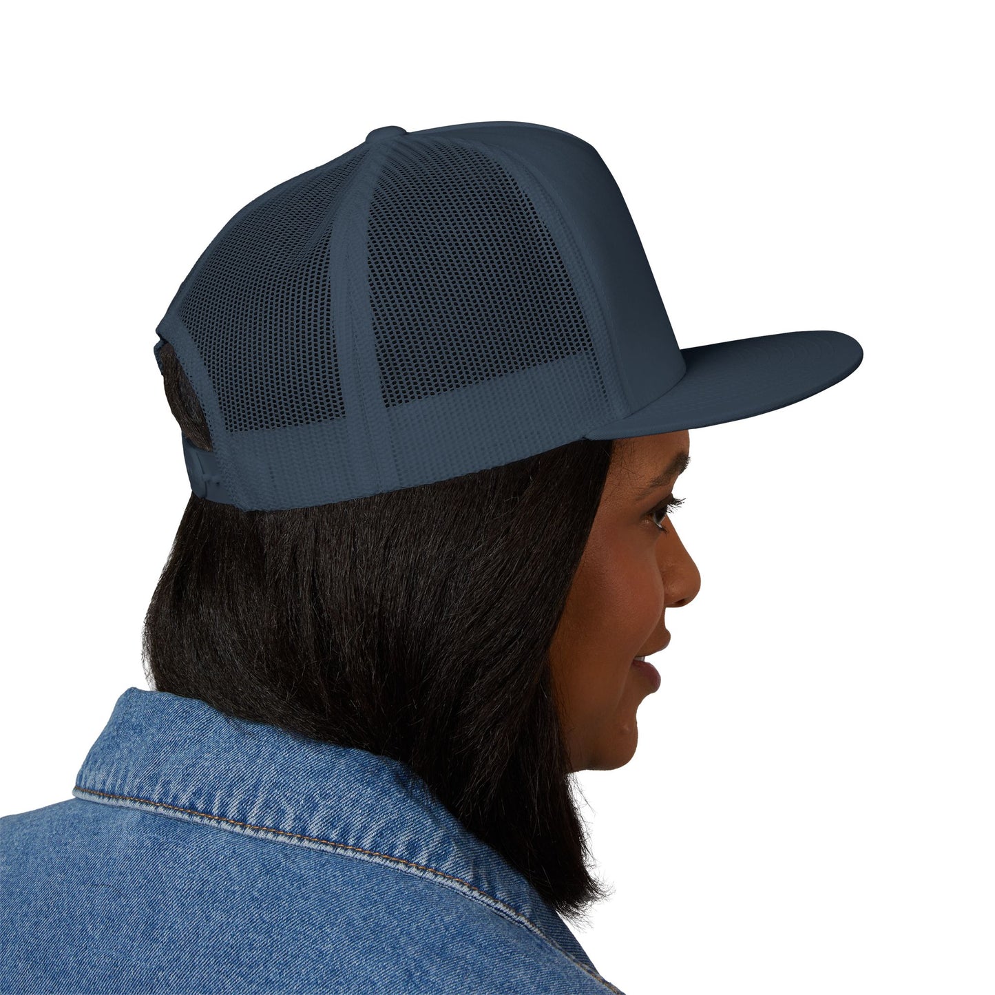 Stylish 5 Panel Trucker Cap with Unique Embroidery, Casual Hat for Everyday Wear, Perfect for Outdoor Events, Gift for Him/Her, Trendy Cap