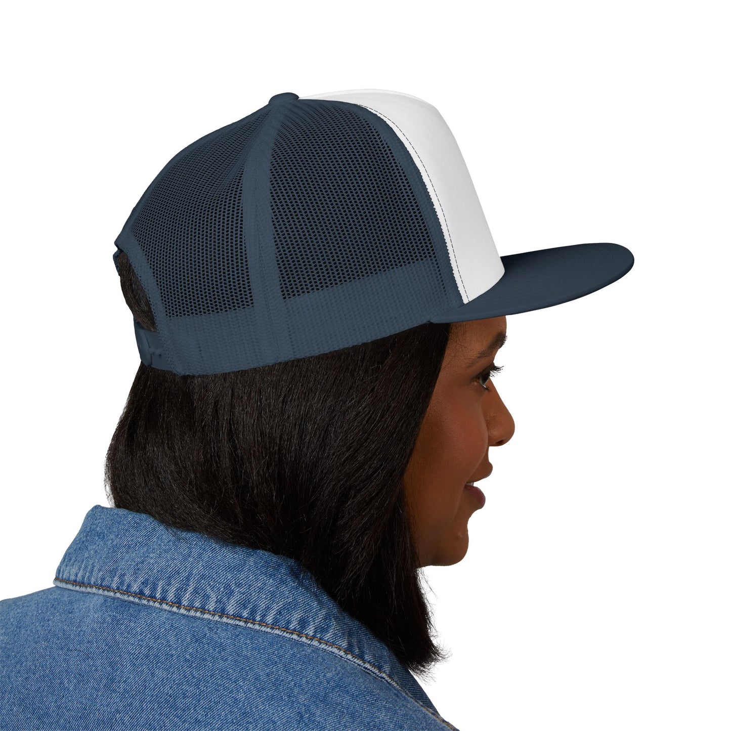 Stylish 5 Panel Trucker Cap with Unique Embroidery, Casual Hat for Everyday Wear, Perfect for Outdoor Events, Gift for Him/Her, Trendy Cap