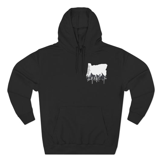 Oregon Three-Panel Fleece Hoodie, Cozy Sweatshirt for Nature Lovers, Travel Gift, Outdoor Adventure Wear, Mountain Graphic Hoodie