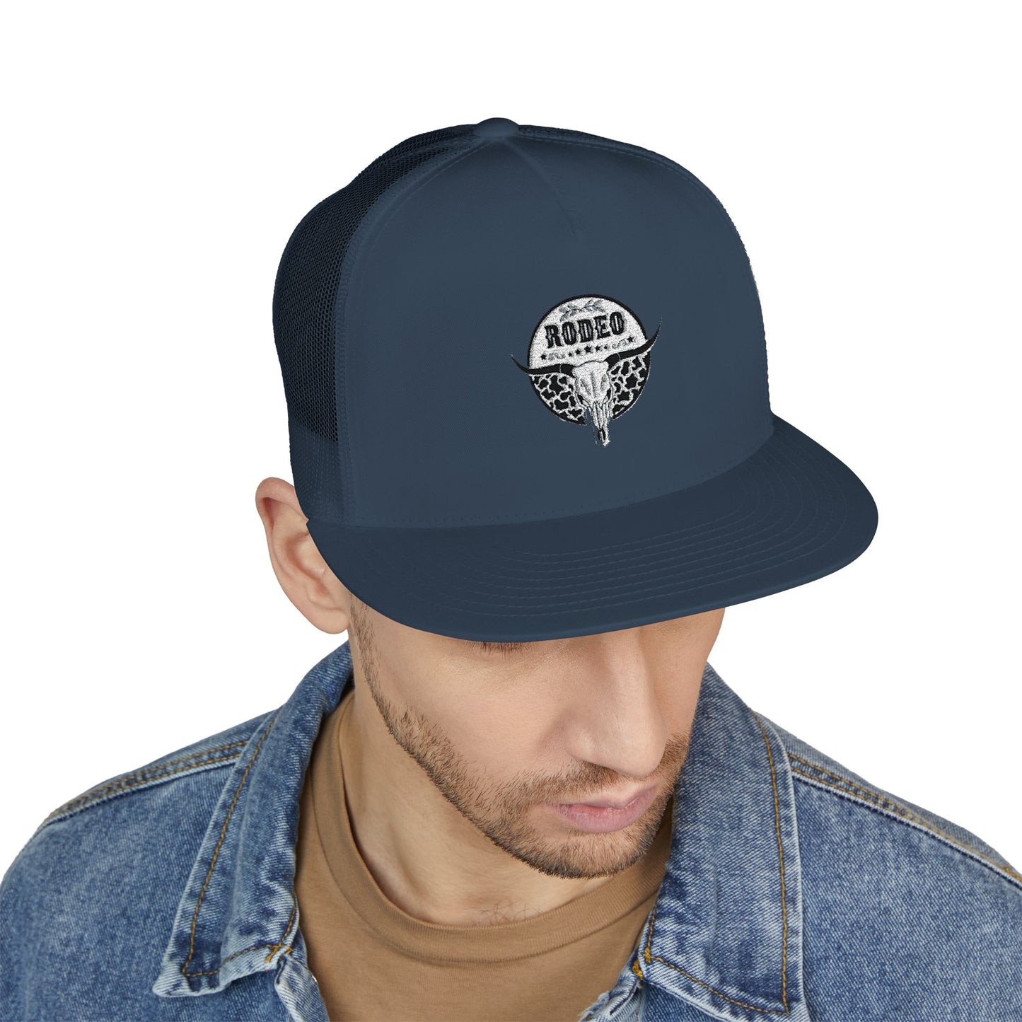 Stylish 5 Panel Trucker Cap with Unique Embroidery, Casual Hat for Everyday Wear, Perfect for Outdoor Events, Gift for Him/Her, Trendy Cap
