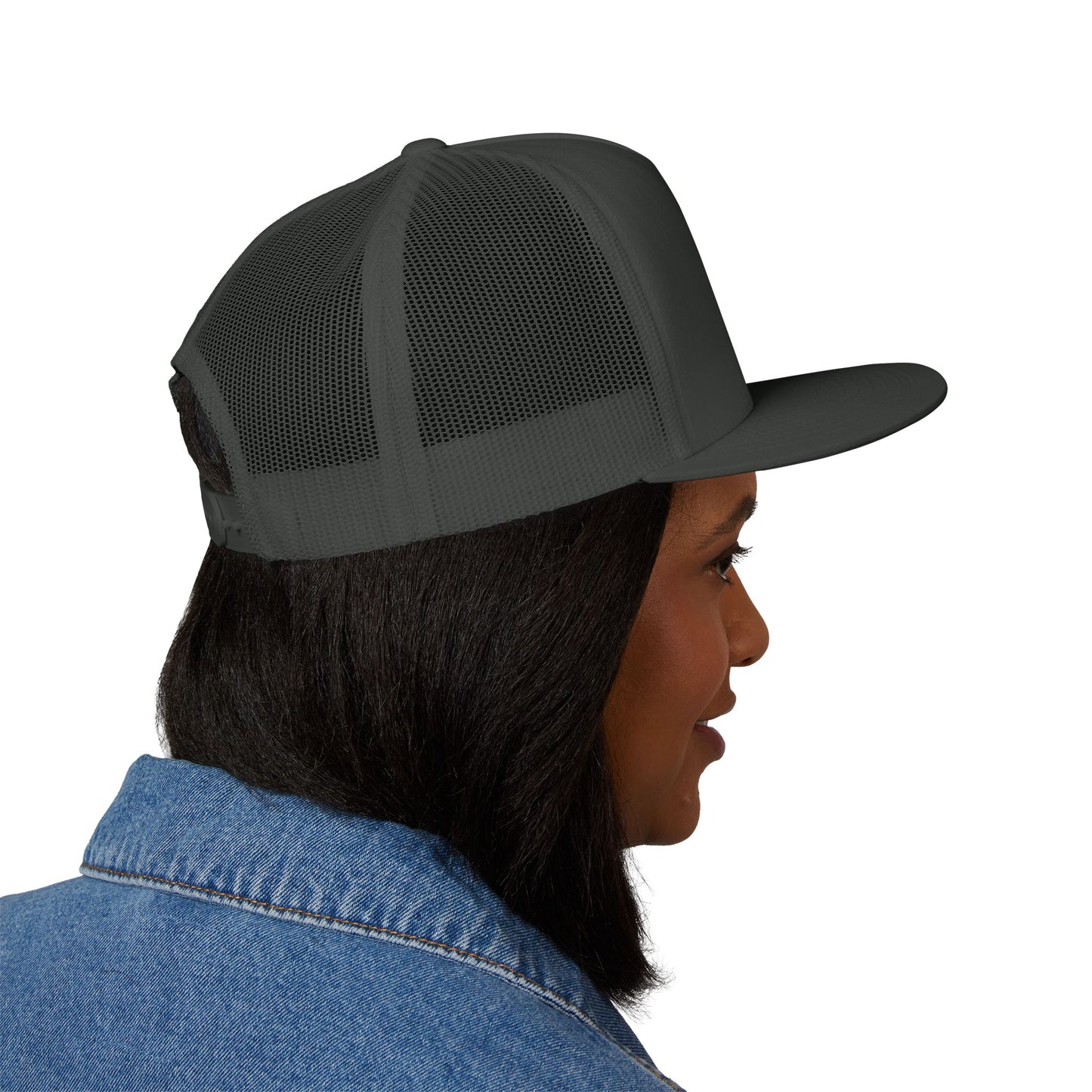 Stylish 5 Panel Trucker Cap with Unique Embroidery, Casual Hat for Everyday Wear, Perfect for Outdoor Events, Gift for Him/Her, Trendy Cap