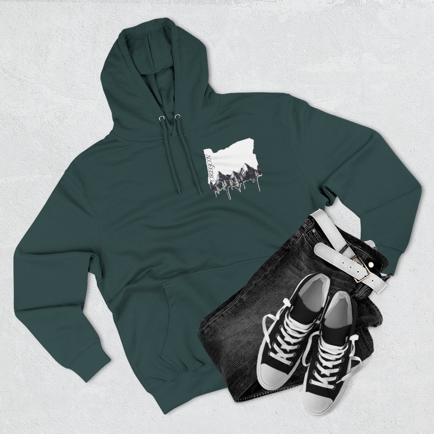 Oregon Three-Panel Fleece Hoodie, Cozy Sweatshirt for Nature Lovers, Travel Gift, Outdoor Adventure Wear, Mountain Graphic Hoodie