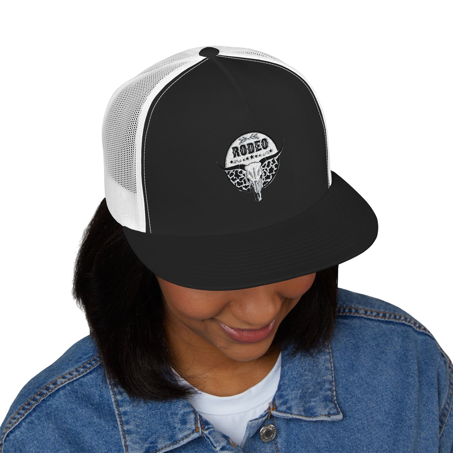 Stylish 5 Panel Trucker Cap with Unique Embroidery, Casual Hat for Everyday Wear, Perfect for Outdoor Events, Gift for Him/Her, Trendy Cap