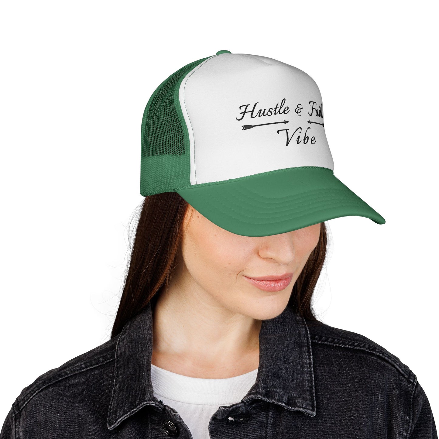 Motivational Trucker Cap - Hustle & Faith Vibe, Inspirational Hat, Casual Cap, Gift for Entrepreneurs, Trendy Accessories