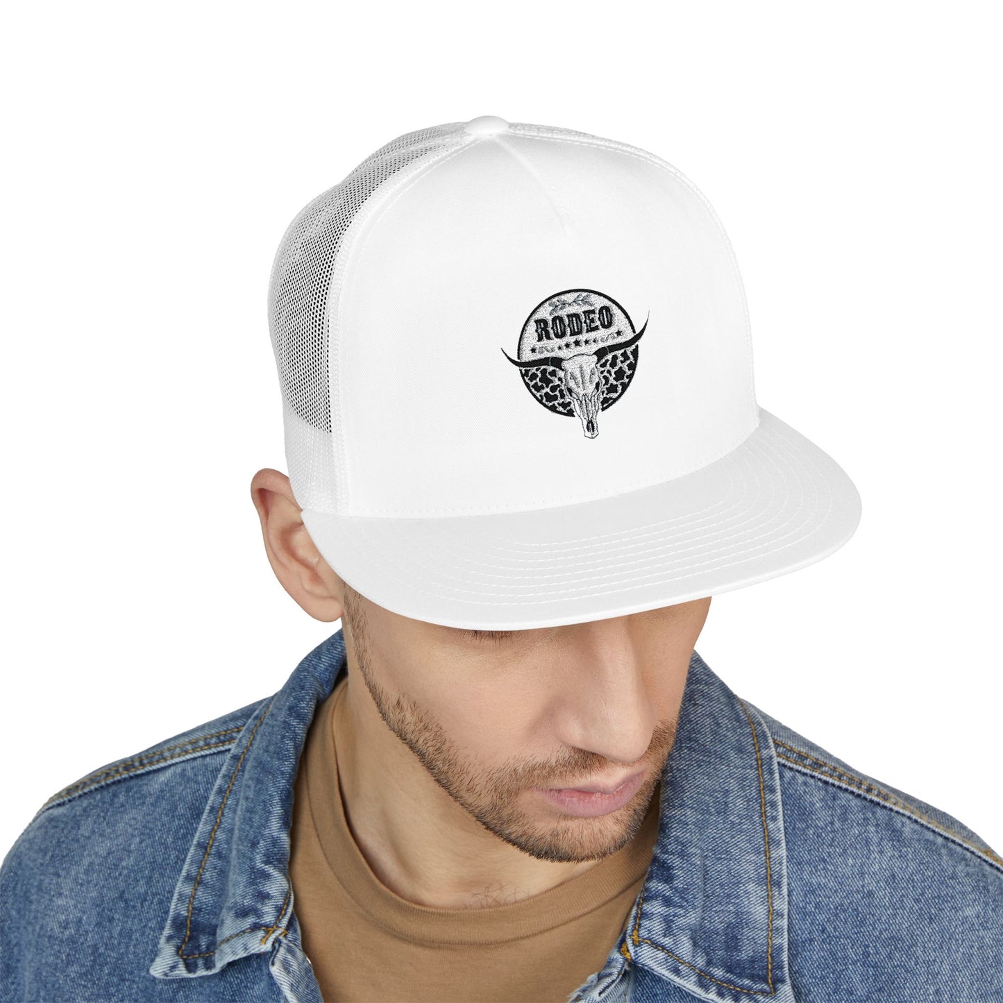 Stylish 5 Panel Trucker Cap with Unique Embroidery, Casual Hat for Everyday Wear, Perfect for Outdoor Events, Gift for Him/Her, Trendy Cap