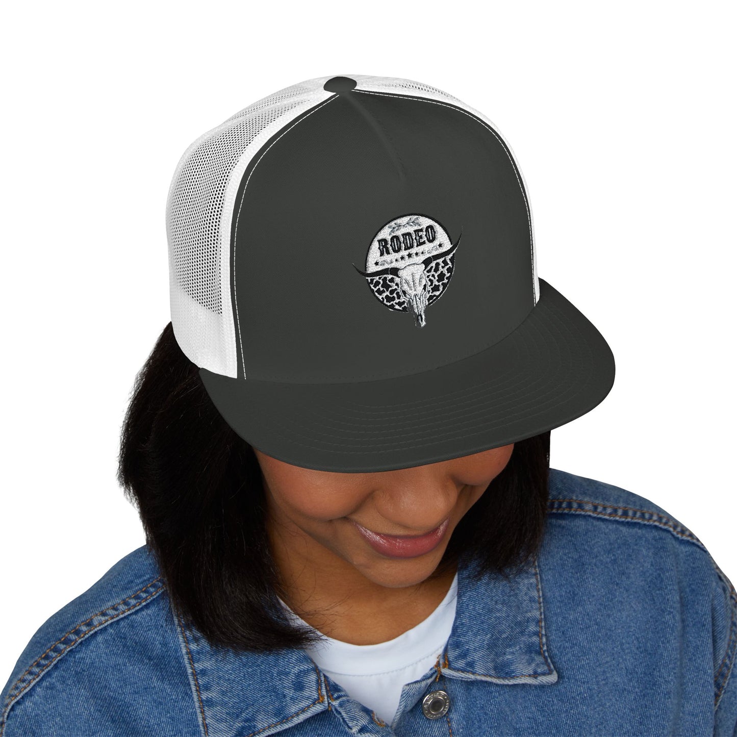 Stylish 5 Panel Trucker Cap with Unique Embroidery, Casual Hat for Everyday Wear, Perfect for Outdoor Events, Gift for Him/Her, Trendy Cap
