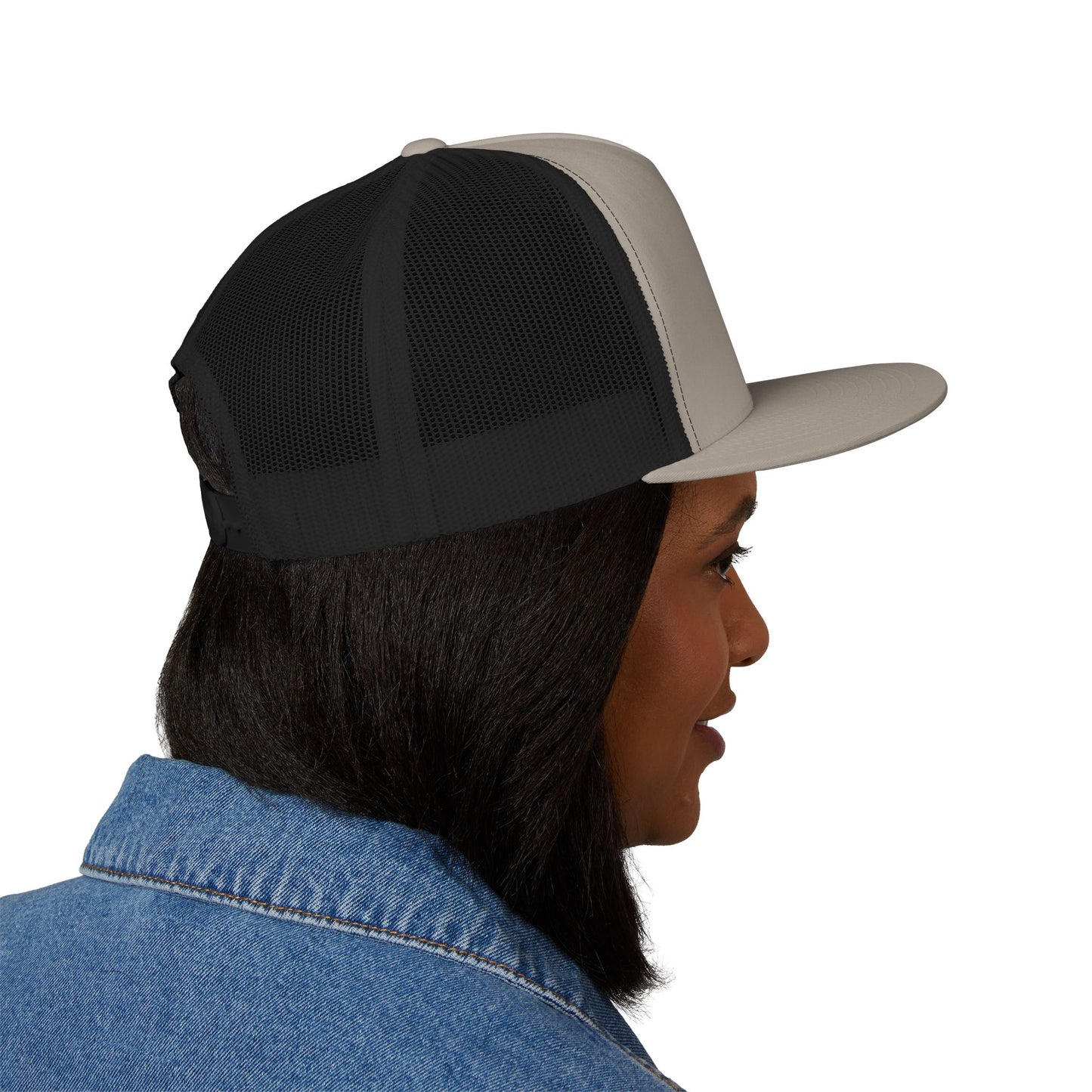 Stylish 5 Panel Trucker Cap with Unique Embroidery, Casual Hat for Everyday Wear, Perfect for Outdoor Events, Gift for Him/Her, Trendy Cap