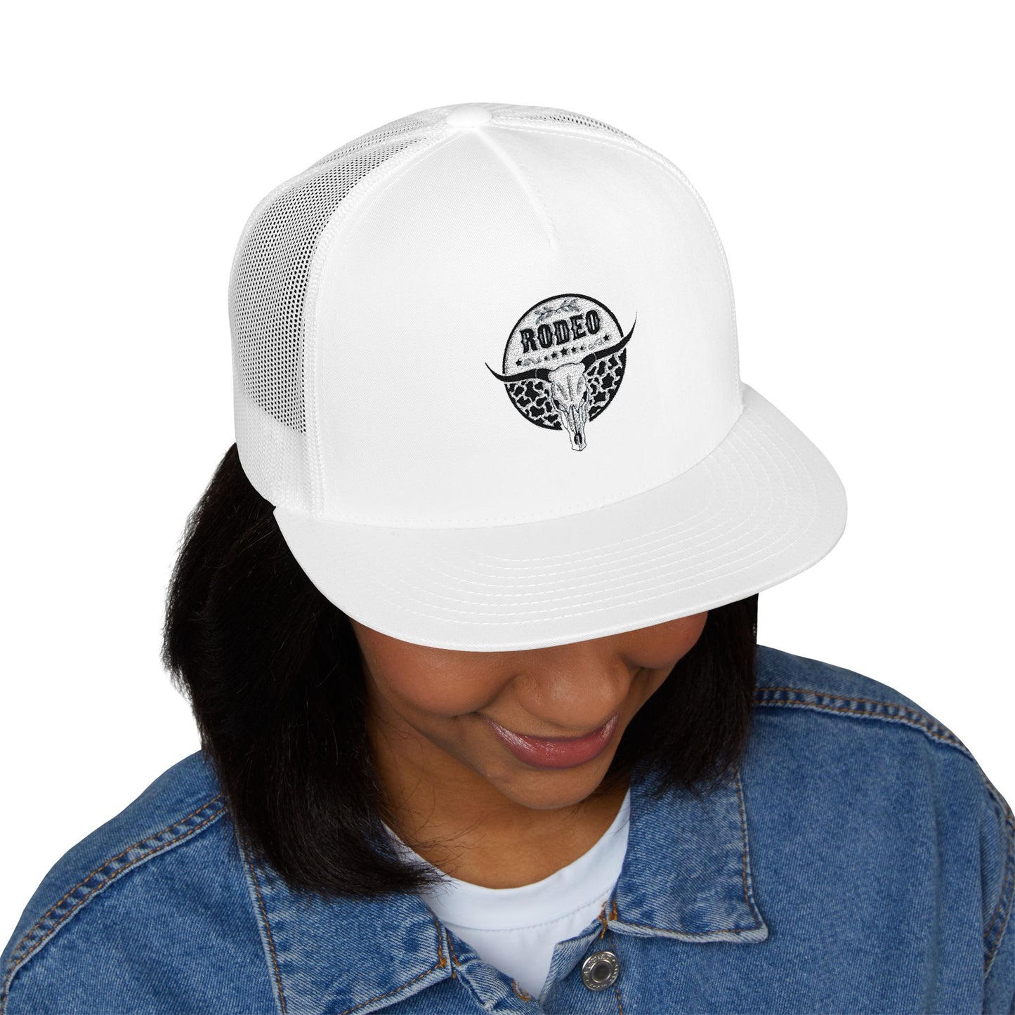 Stylish 5 Panel Trucker Cap with Unique Embroidery, Casual Hat for Everyday Wear, Perfect for Outdoor Events, Gift for Him/Her, Trendy Cap