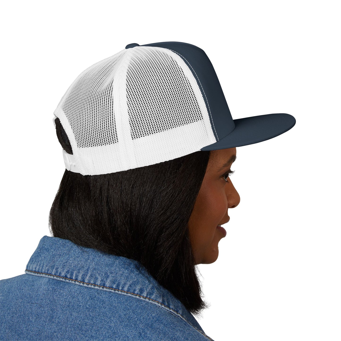 Stylish 5 Panel Trucker Cap with Unique Embroidery, Casual Hat for Everyday Wear, Perfect for Outdoor Events, Gift for Him/Her, Trendy Cap