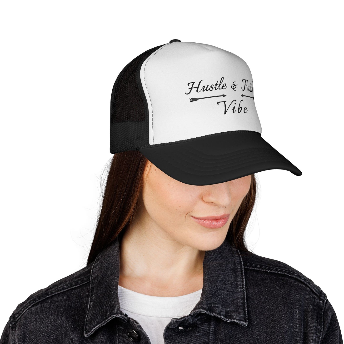 Motivational Trucker Cap - Hustle & Faith Vibe, Inspirational Hat, Casual Cap, Gift for Entrepreneurs, Trendy Accessories