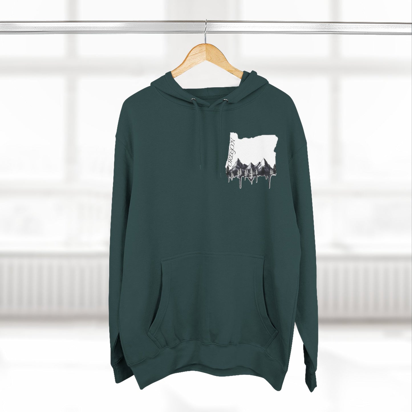 Oregon Three-Panel Fleece Hoodie, Cozy Sweatshirt for Nature Lovers, Travel Gift, Outdoor Adventure Wear, Mountain Graphic Hoodie
