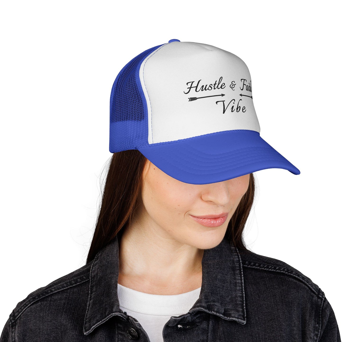 Motivational Trucker Cap - Hustle & Faith Vibe, Inspirational Hat, Casual Cap, Gift for Entrepreneurs, Trendy Accessories