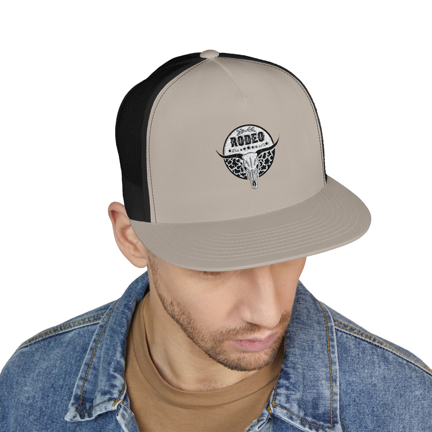 Stylish 5 Panel Trucker Cap with Unique Embroidery, Casual Hat for Everyday Wear, Perfect for Outdoor Events, Gift for Him/Her, Trendy Cap