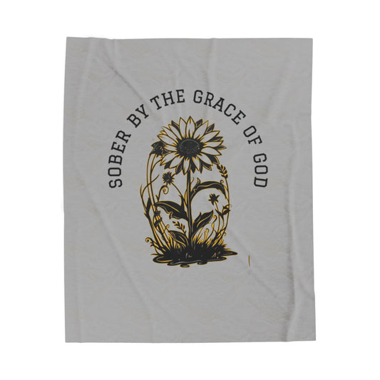 Sober By The Grace Of God Velveteen Plush Blanket, Cozy Throw Blanket, Inspirational Gift, Self-Care Home Decor, Recovery Support