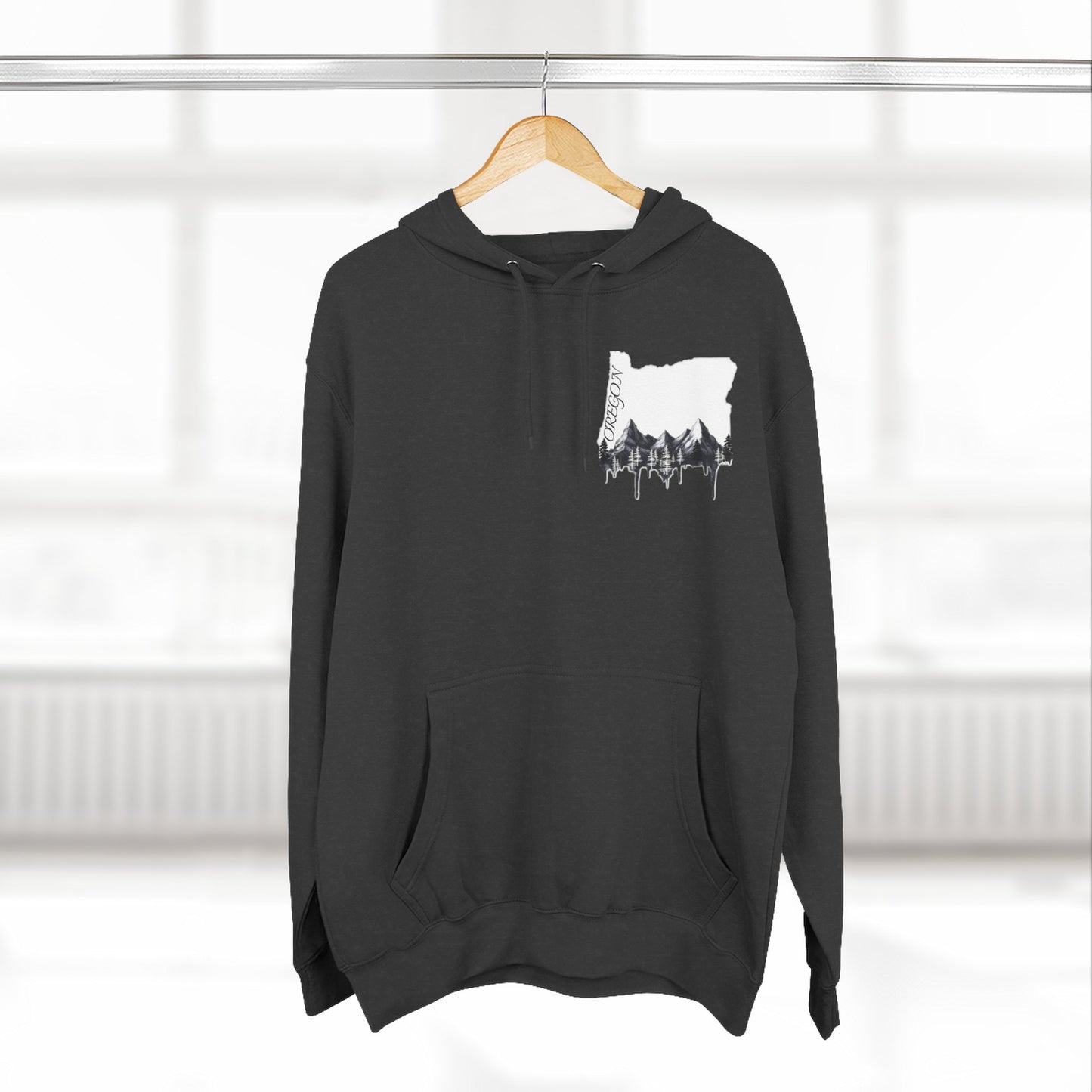 Oregon Three-Panel Fleece Hoodie, Cozy Sweatshirt for Nature Lovers, Travel Gift, Outdoor Adventure Wear, Mountain Graphic Hoodie