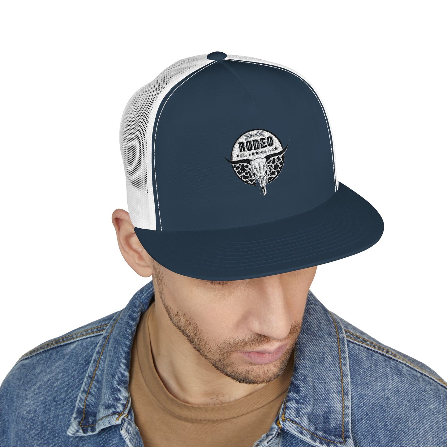 Stylish 5 Panel Trucker Cap with Unique Embroidery, Casual Hat for Everyday Wear, Perfect for Outdoor Events, Gift for Him/Her, Trendy Cap