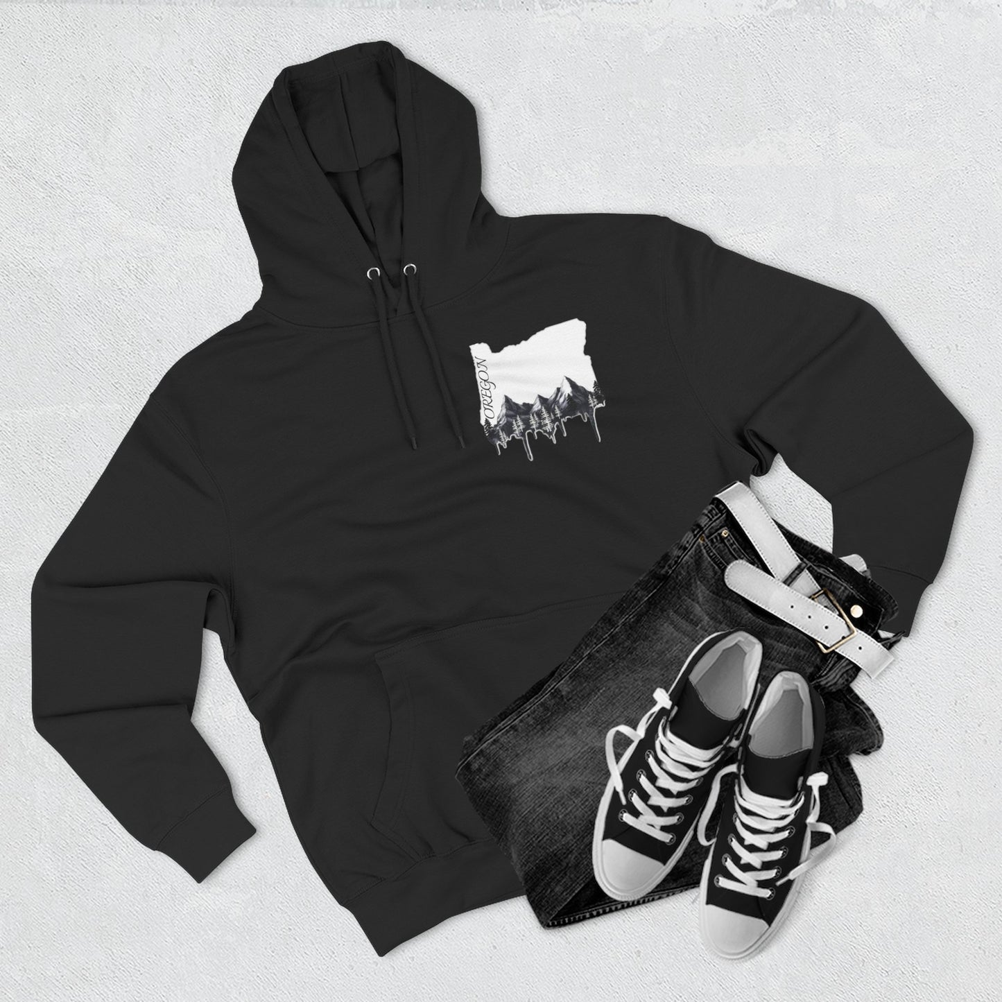 Oregon Three-Panel Fleece Hoodie, Cozy Sweatshirt for Nature Lovers, Travel Gift, Outdoor Adventure Wear, Mountain Graphic Hoodie