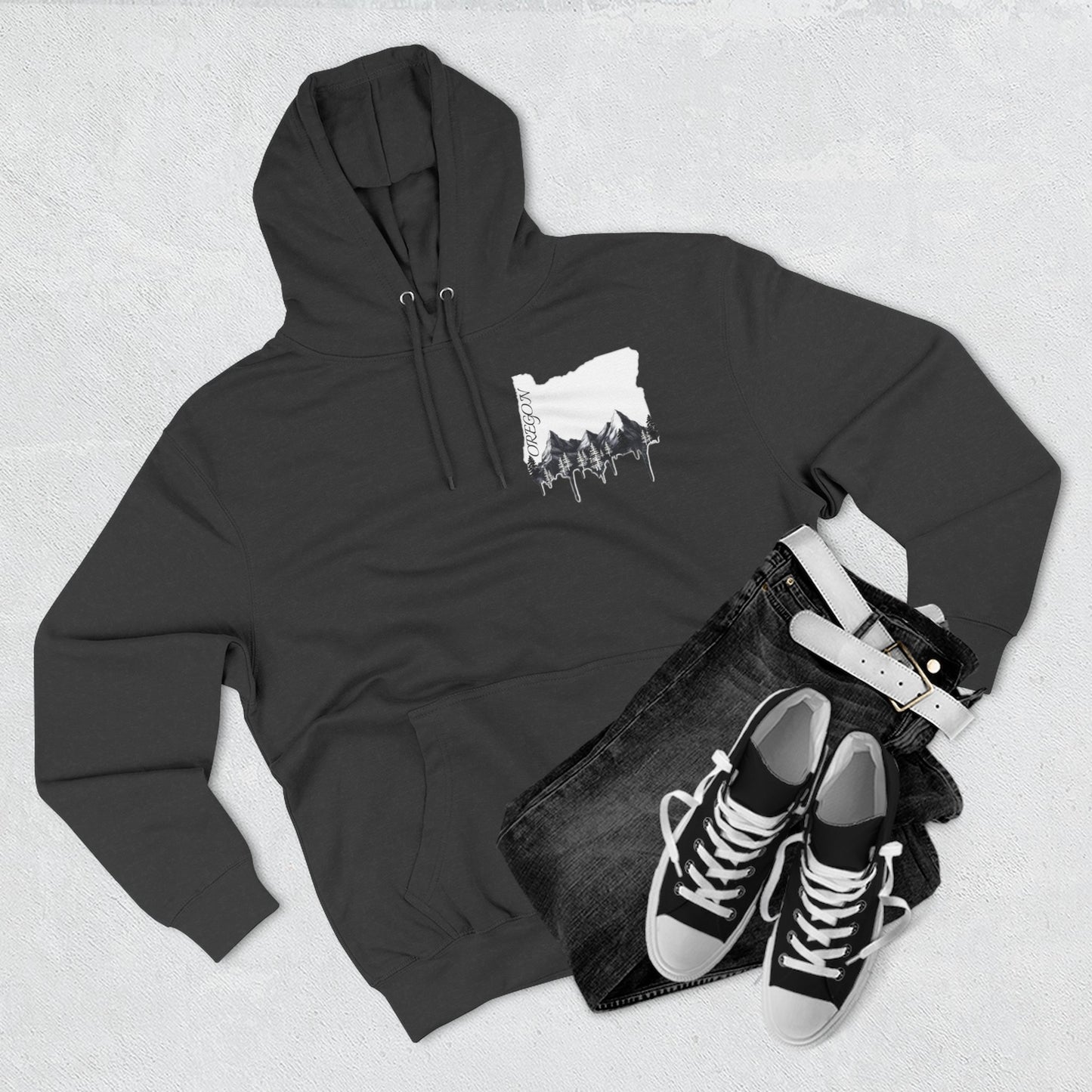Oregon Three-Panel Fleece Hoodie, Cozy Sweatshirt for Nature Lovers, Travel Gift, Outdoor Adventure Wear, Mountain Graphic Hoodie