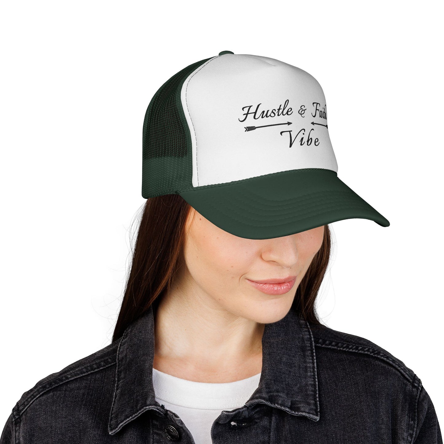 Motivational Trucker Cap - Hustle & Faith Vibe, Inspirational Hat, Casual Cap, Gift for Entrepreneurs, Trendy Accessories