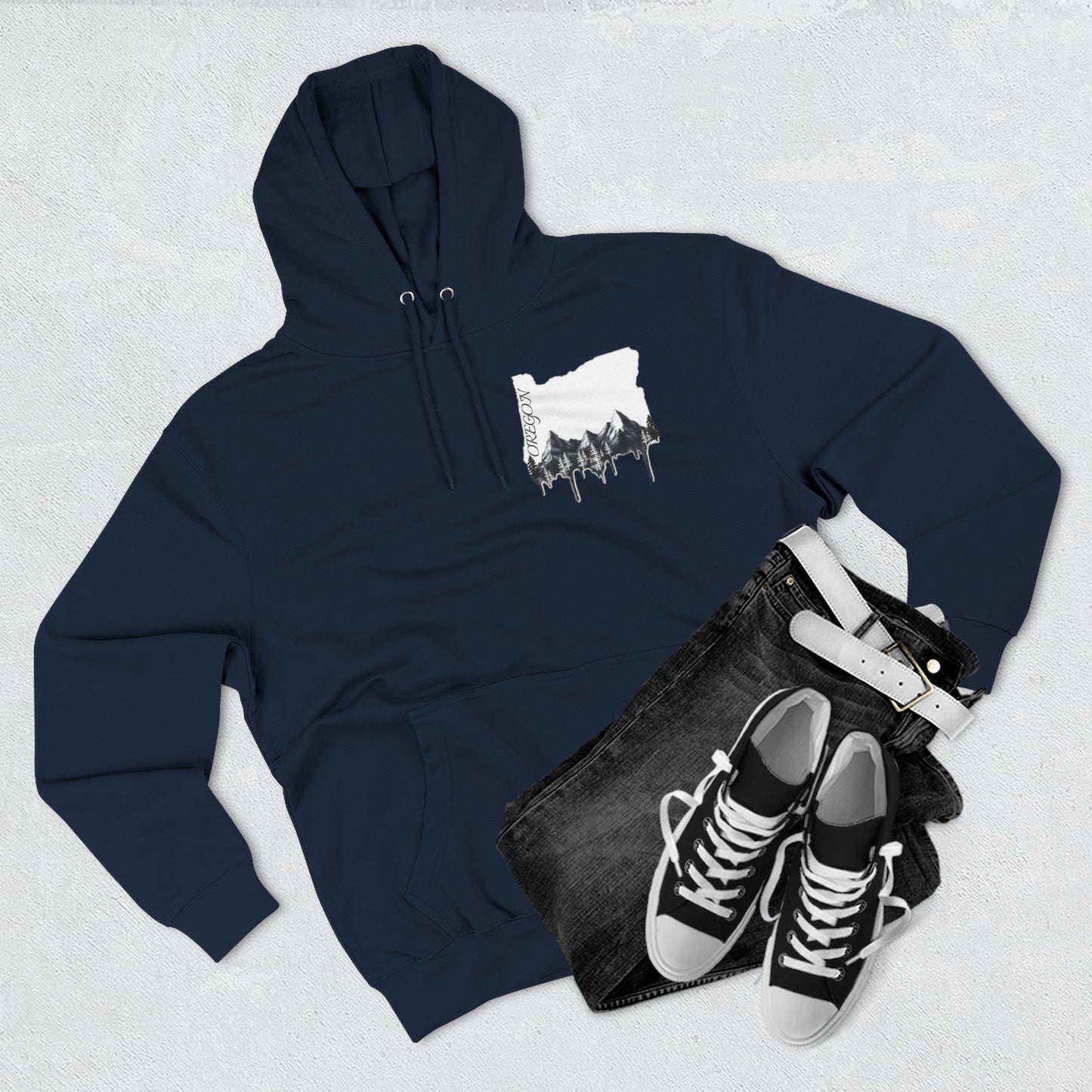 Oregon Three-Panel Fleece Hoodie, Cozy Sweatshirt for Nature Lovers, Travel Gift, Outdoor Adventure Wear, Mountain Graphic Hoodie