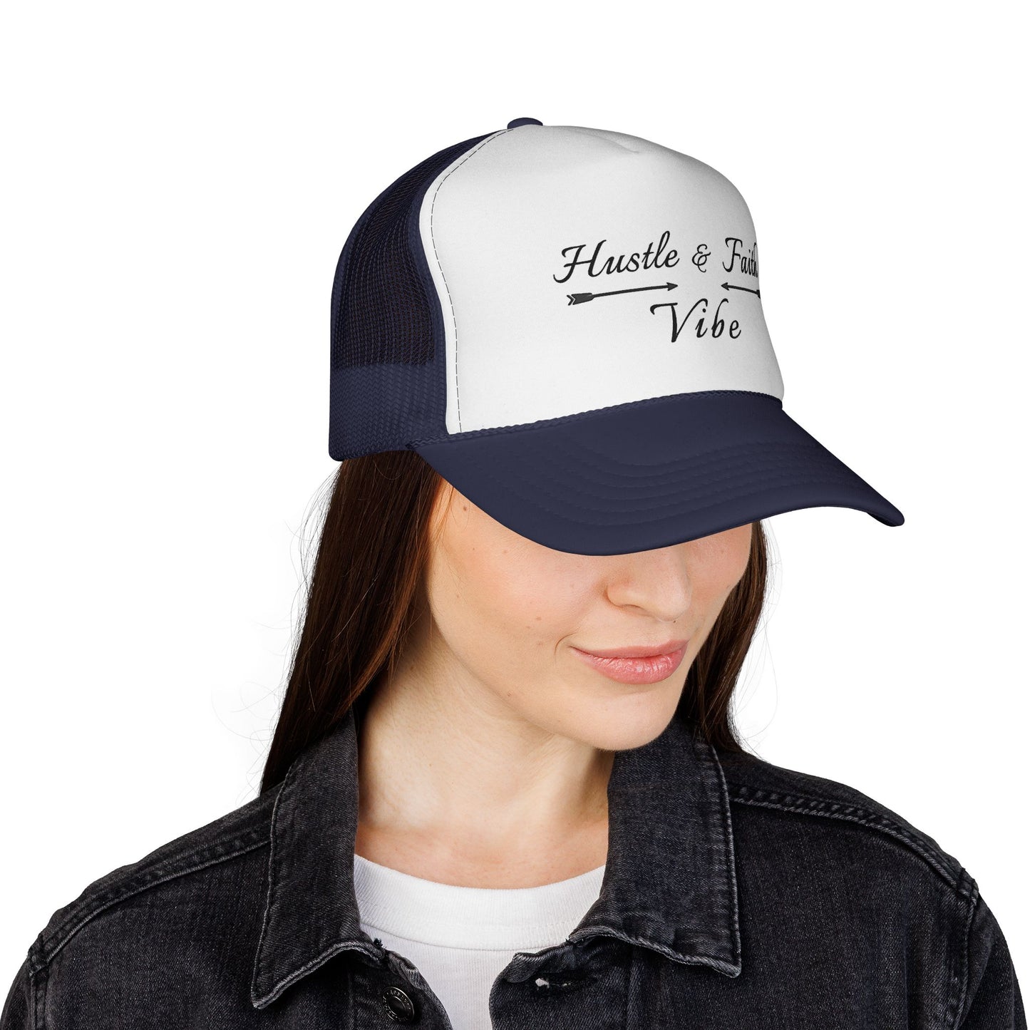 Motivational Trucker Cap - Hustle & Faith Vibe, Inspirational Hat, Casual Cap, Gift for Entrepreneurs, Trendy Accessories