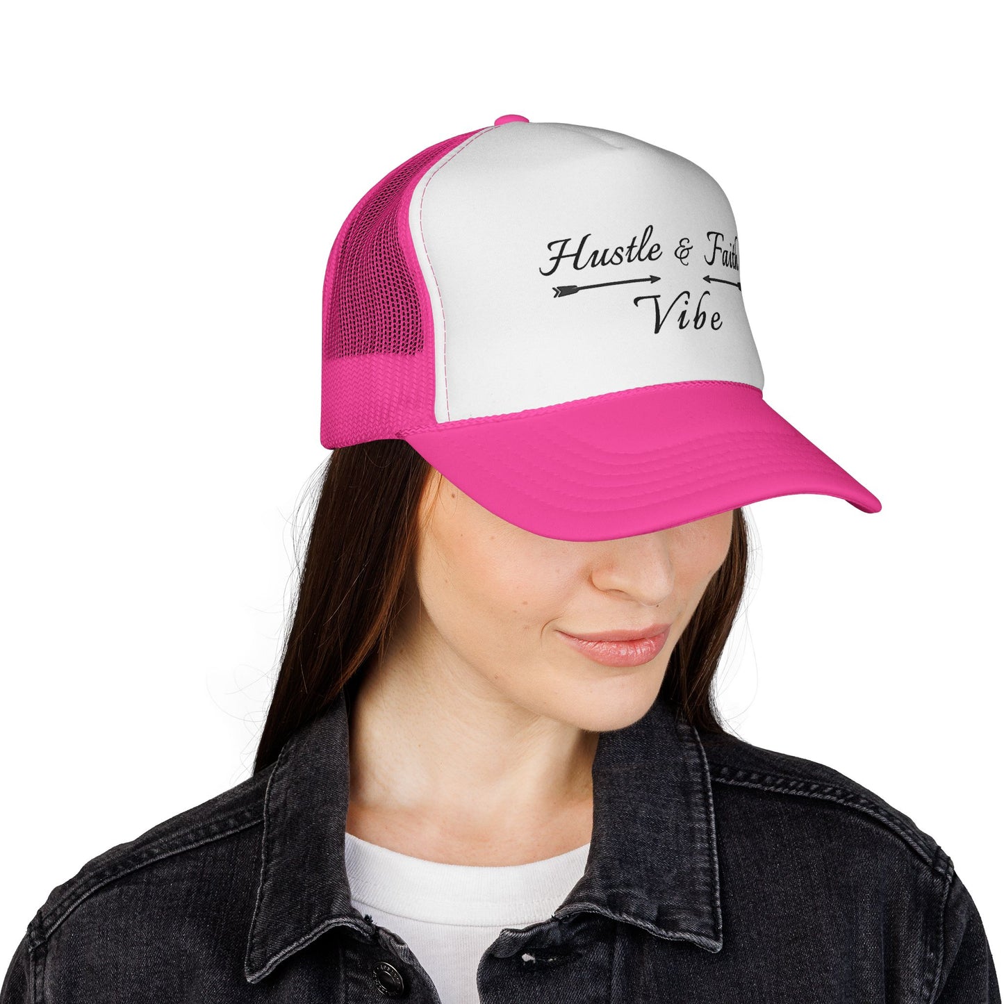 Motivational Trucker Cap - Hustle & Faith Vibe, Inspirational Hat, Casual Cap, Gift for Entrepreneurs, Trendy Accessories
