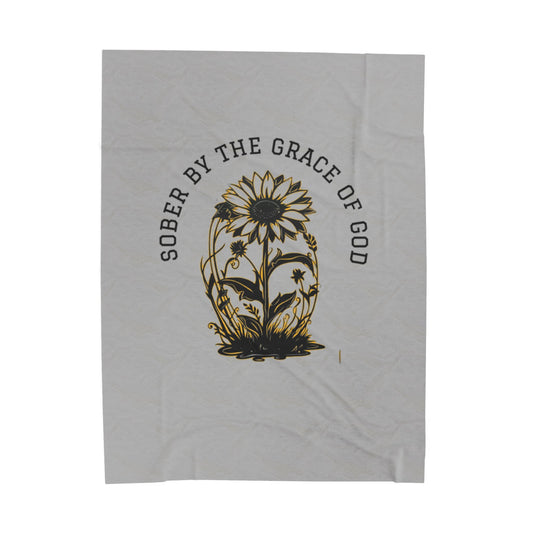 Sober By The Grace Of God Velveteen Plush Blanket, Cozy Throw Blanket, Inspirational Gift, Self-Care Home Decor, Recovery Support