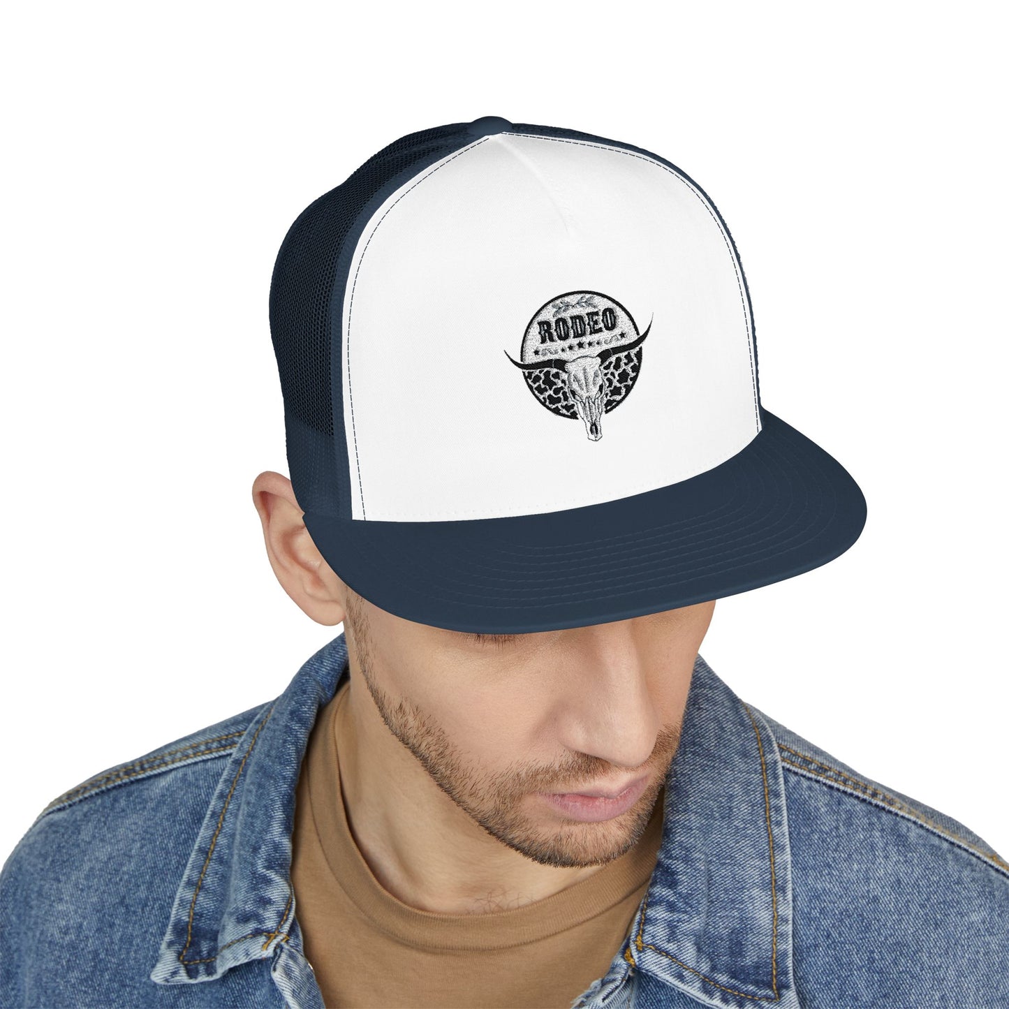 Stylish 5 Panel Trucker Cap with Unique Embroidery, Casual Hat for Everyday Wear, Perfect for Outdoor Events, Gift for Him/Her, Trendy Cap