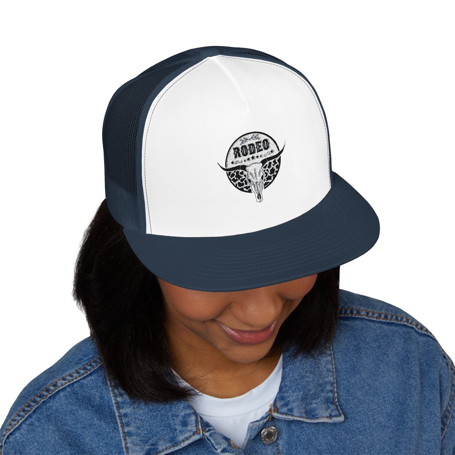 Stylish 5 Panel Trucker Cap with Unique Embroidery, Casual Hat for Everyday Wear, Perfect for Outdoor Events, Gift for Him/Her, Trendy Cap