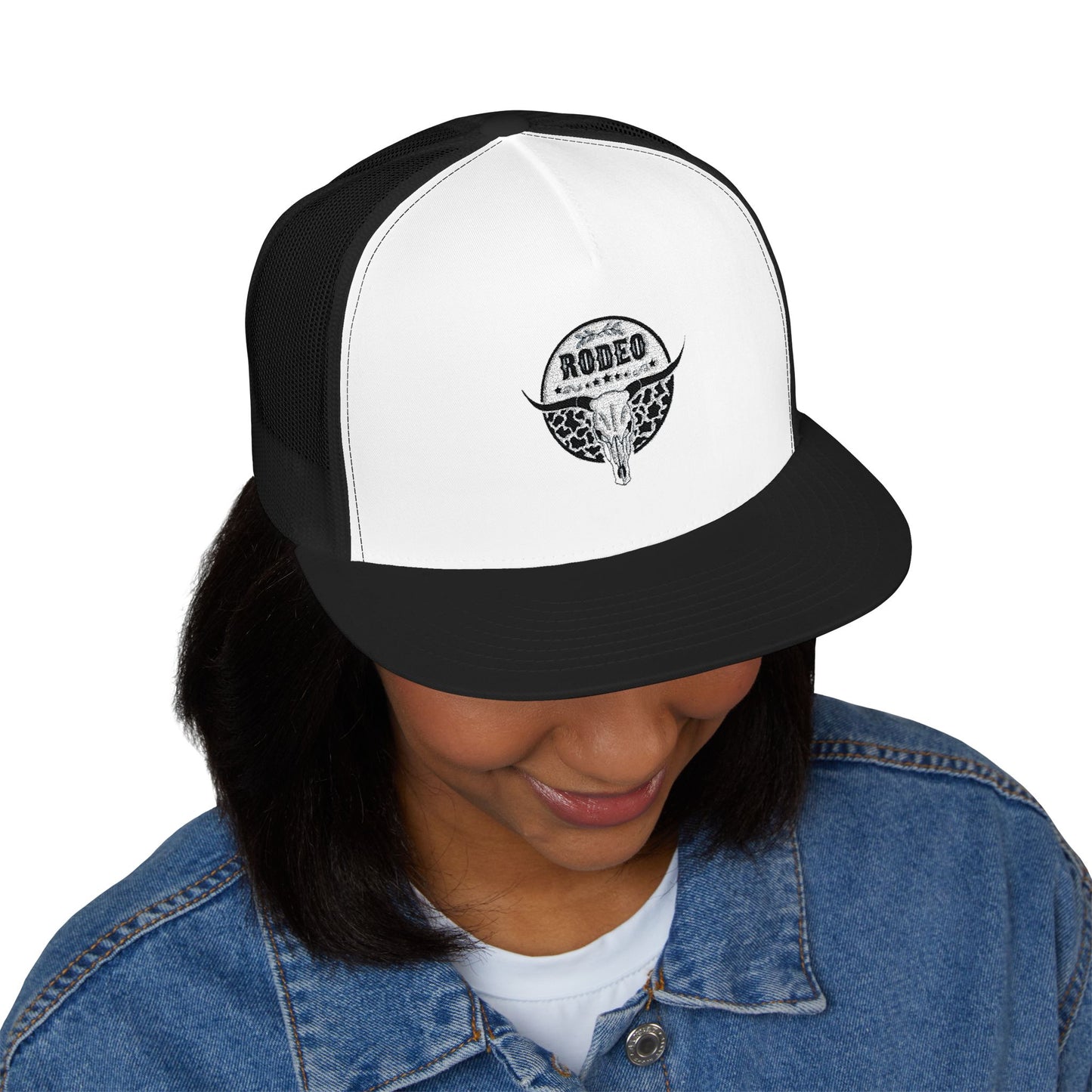 Stylish 5 Panel Trucker Cap with Unique Embroidery, Casual Hat for Everyday Wear, Perfect for Outdoor Events, Gift for Him/Her, Trendy Cap
