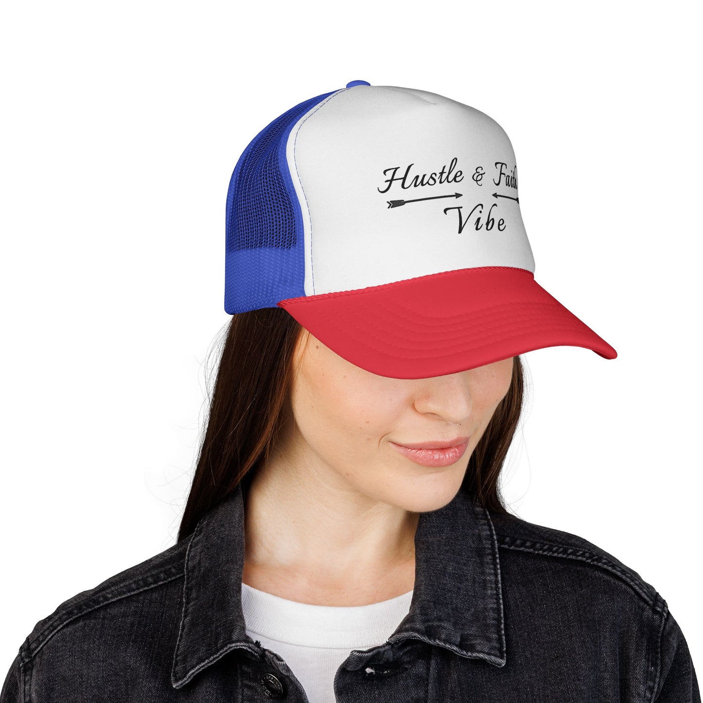 Motivational Trucker Cap - Hustle & Faith Vibe, Inspirational Hat, Casual Cap, Gift for Entrepreneurs, Trendy Accessories